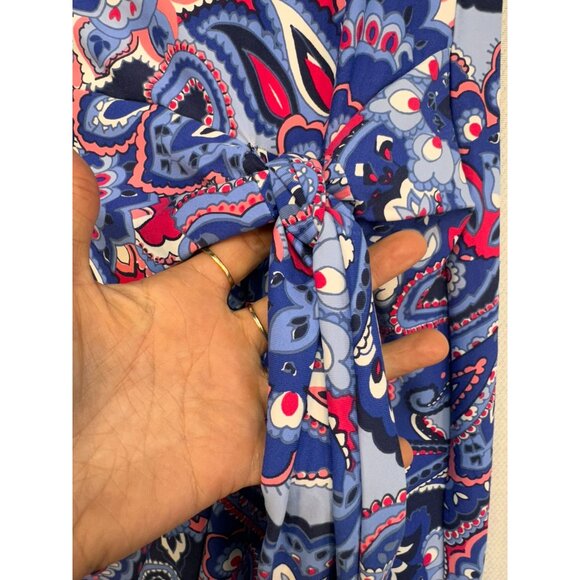 Talbots Womens Paisley Print Dress Petite Xp  Blue Pink Tie Waist Stretch - Picture 6 of 10